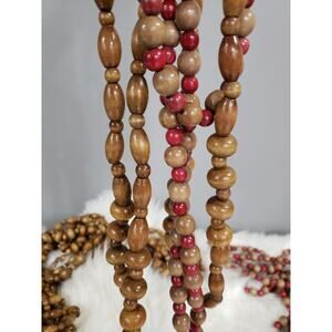Santas Best 117 Ft Garland Christmas Tree Bead Natural‎ Wood Red MCM Valentines